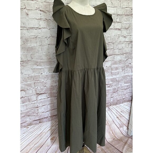 Eloquii Dress Womens Army Green Ruffle Flutter Sleeveless Midi Dress Size 22 NEW - Picture 4 of 8